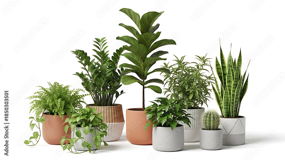 Obraz premium Collection of indoor houseplants in pots
