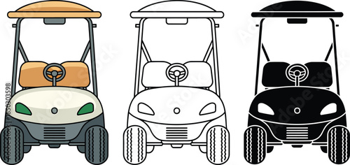 Golf cart silhouette & Outline and illustration set isolated on transparent background