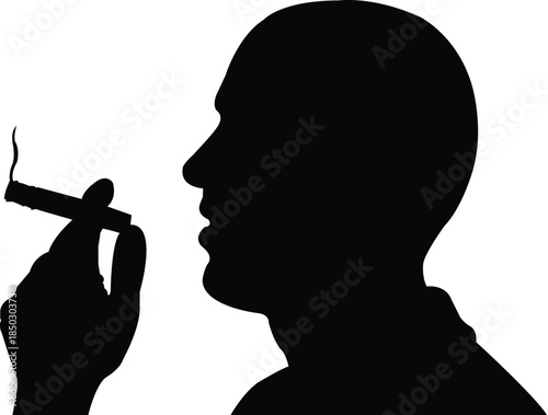 Black vector silhouette of man smoking a cigar isolated on white backgroun stock vector