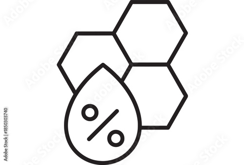 Hexagon shapes with a droplet and percent sign on transparent background silhouette