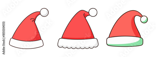Three red santa hats illustration for christmas celebration and winter holidays design