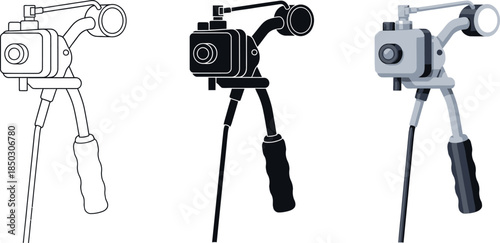 Collection of vintage camera icons retro film equipment illustrations for media and production design isolated on white