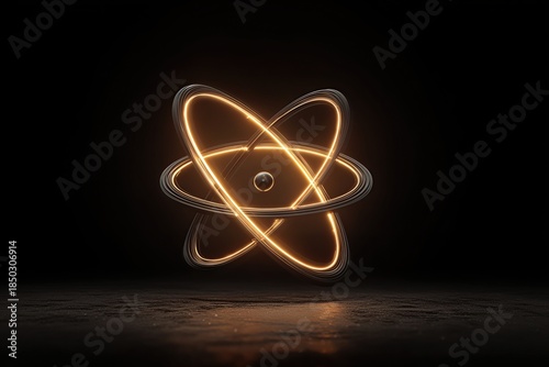 Glowing Atomic Structure Symbol on Dark Background
