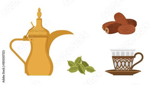 Traditional Arabic Coffee Pot with Dates and Cardamom, a cultural symbol of hospitality