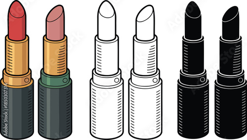 Lipstick silhouette & Outline and illustration set isolated on transparent background