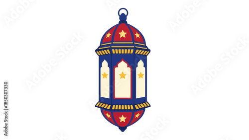 Islamic Ramadan Lantern with Star Decorations on a White Background