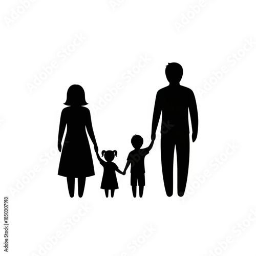 Black silhouette of a family with parents and two children
