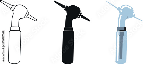 Collection of otoscope icons medical diagnostic tools in outline silhouette and color vector styles for healthcare design