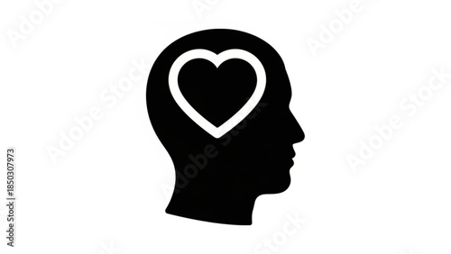 Black silhouette of a human head with a heart symbol inside the brain