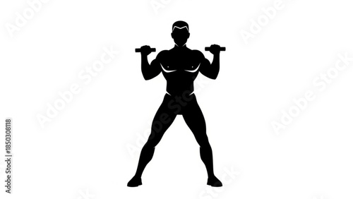 Silhouette of a woman exercising with dumbbells in a fitness pose