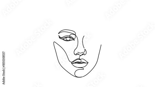 Minimalist line drawing of a womans face in profile view looking right