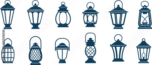Collection of diverse lantern styles and designs on a white background