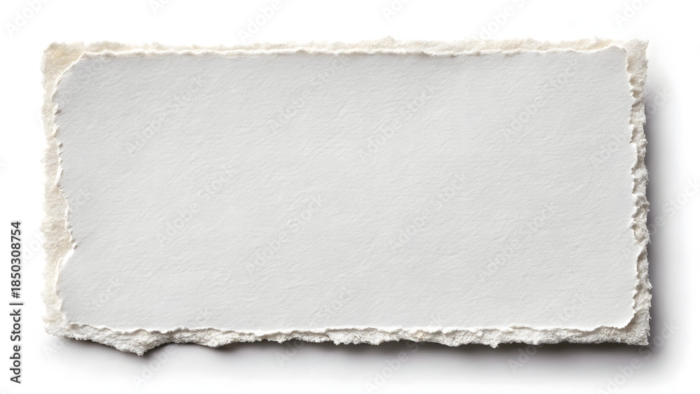 Fototapeta premium Torn white paper sheet with rough edges on white background, blank space for copy, isolated on white