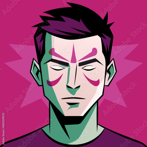 Abstract Meditative Portrait with Emotional Symbols Illustration