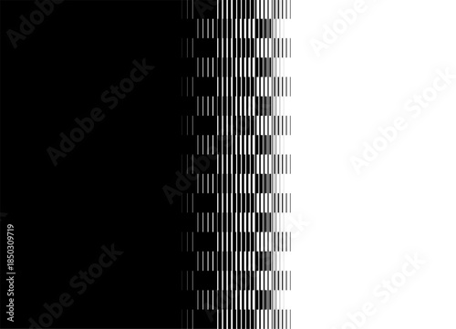 Smooth Transition from black to white. Halftone pixel pattern. Striped design element with thin lines. Vector background in the style of a finish flag, checkerboard and taxi, for covers, advertising,
