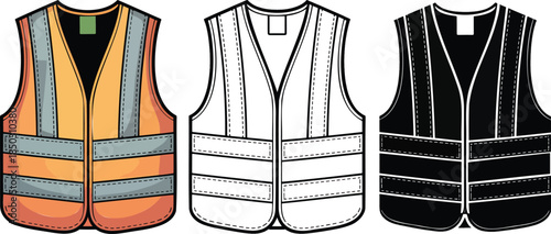 Safety vest silhouette & Outline and illustration set isolated on transparent background