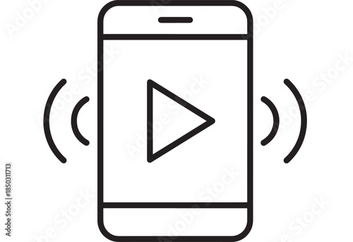Mobile phone with play button and sound waves on transparent background silhouette