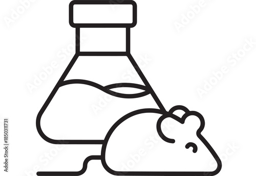 Erlenmeyer flask with mouse silhouette on transparent background