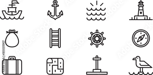 Nautical icons set with travel and sea symbols