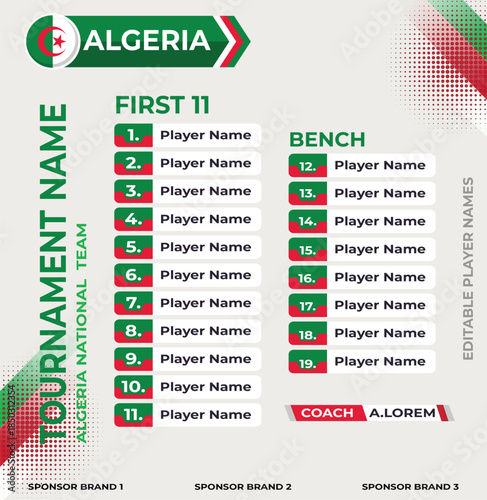 Line up for first 11 of Algeria Sports Team
