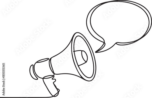 Continuous one line drawing of megaphone speaker with bubble chat. one line Art icon drawing
