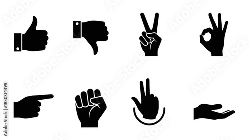 Collection of various hand gestures and signs on for communication