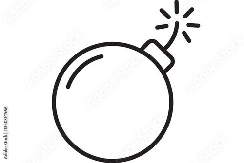 Simple black line drawing of a bomb with a lit fuse on transparent background silhouette