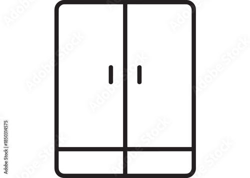 Simple black wardrobe outline with two doors on transparent background silhouette