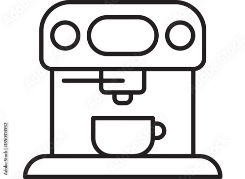 Simple black outline of a coffee machine with a cup on transparent background silhouette