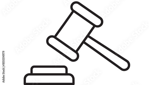 Simple black outline of a gavel and sounding block on transparent background silhouette