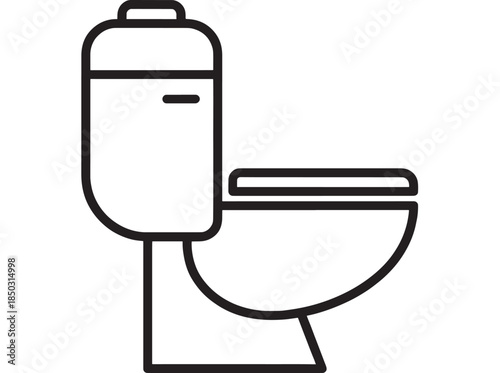 Simple black line art toilet illustration on transparent background silhouette