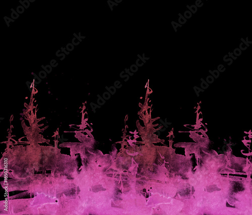 Watercolor autumn forest, silhouette of trees, bushes., Field. Country view.
Postcard, logo, card. A drawing with a reflection of a tree in the water and a glow, blurred. A trendy trend