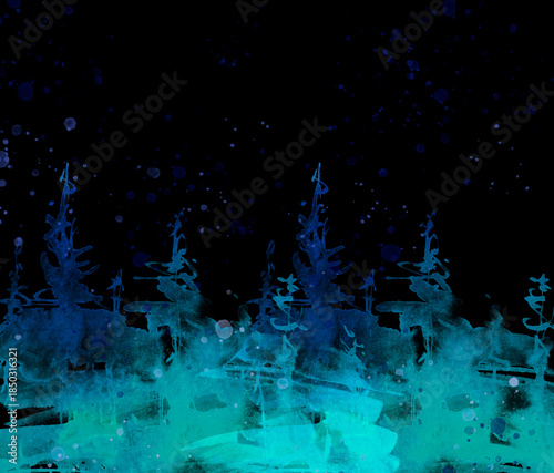 Watercolor autumn forest, silhouette of trees, bushes., Field. Country view.
Postcard, logo, card. A drawing with a reflection of a tree in the water and a glow, blurred. A trendy trend