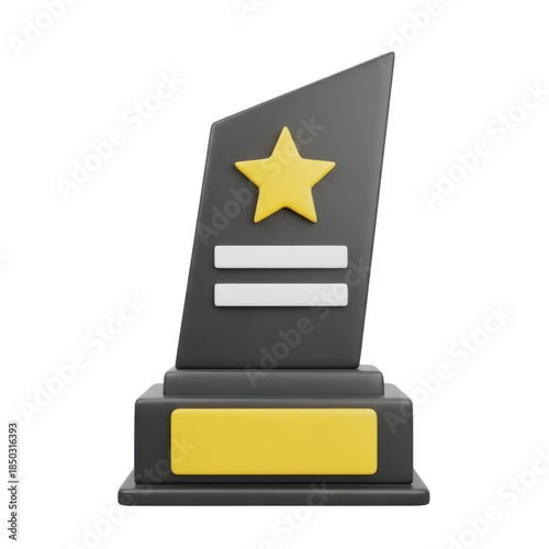 Modern black and gold trophy 3d icon with star and stripes for achievement isolated on transparent background