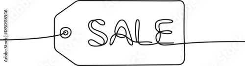 continuous drawing of price tag in one line, Sale label, one line art, one line Art icon drawing