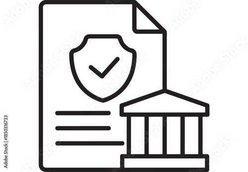 Legal document with shield and courthouse a protective symbol on transparent background silhouette