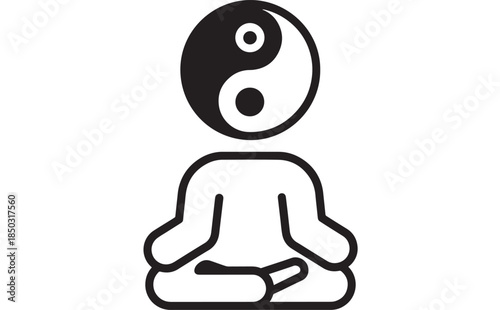 Meditating figure with yin and yang symbol a peaceful silhouette on transparent background