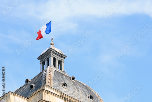 Photography French flag on the dome of the Palais du Luxembourg in Paris against the sky