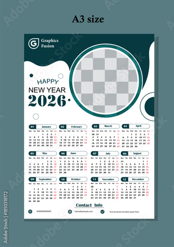 Calendar design for 2026 yearly planner illustration