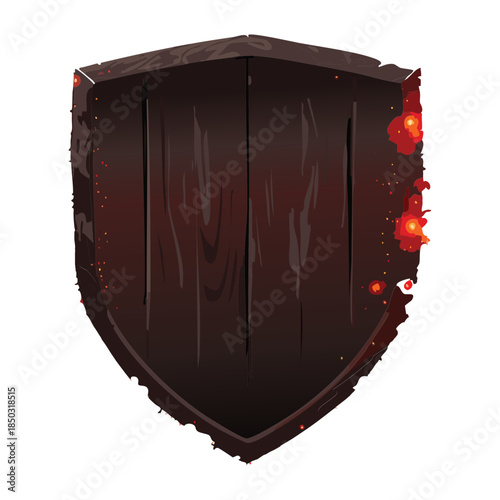 plain dark wooden heater shield with red glowing accents on the edges for basic defensive gear