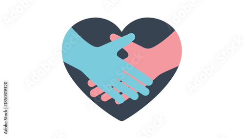 Symbolic heart shape showcasing two hands of different skin tones shaking, representing unity and diversity on an isolated white background.