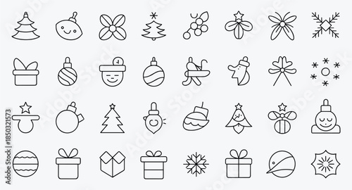 Collection of delicate winter holiday and festive season outline Vector icons