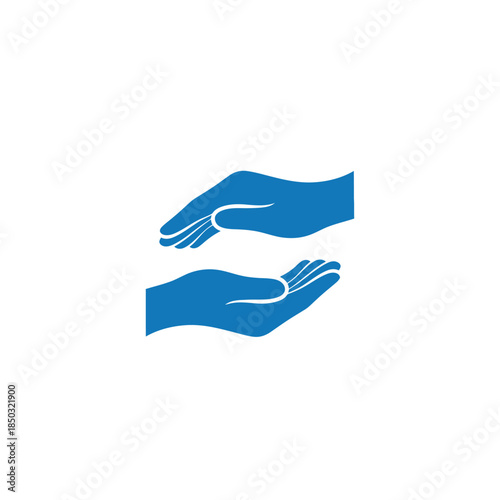 Care hands icon protecting something from above and below, blue color