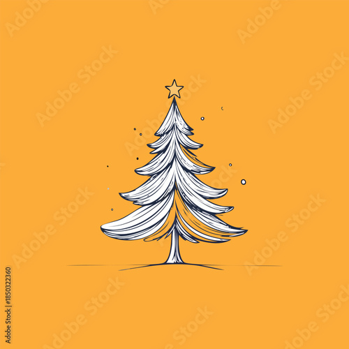 Modern minimalist continuous line Christmas tree calligraphy for holiday cards and banners, 3D illustration