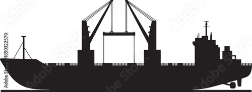 Silhouette of a Cargo Ship with Cranes Loading a Container freighter container ship