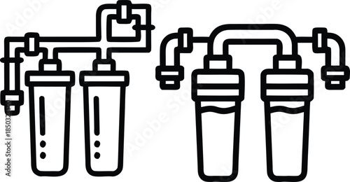 water filter system line art icon representing clean water purification process for home use