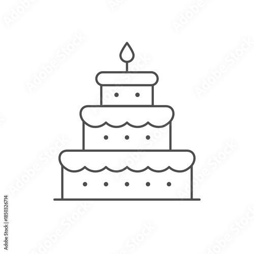 Tier cake with candle icon isolated on white. Birthday celebration. Vector illustration