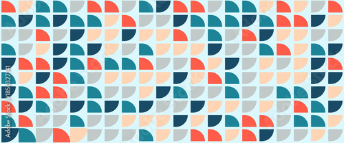 Bright curve seamless pattern. Abstract geometric mid century background. Colorful Swiss modernist or postmodernist style wallpaper. Vector modular repeating overlay. Colorful mural backdrop. vector