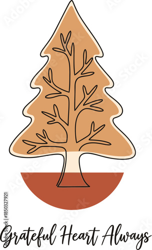 minimalist design featuring a stylized tree silhouette against a warm terracotta background The text -Grateful Heart Always- adds a touch of sentiment Perfect for autumn gratitude or wellness themes