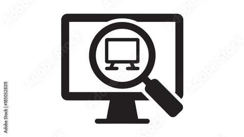 Cozy Desktop Computer Monitor with Magnifying Glass with natural lighting and detailed texture for commercial background